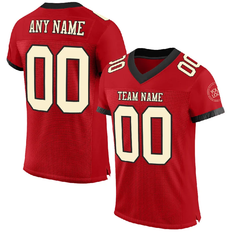 Football Jersey With 360-Degree Stretch-Custom Red Cream-Black Mesh Authentic Football Jersey