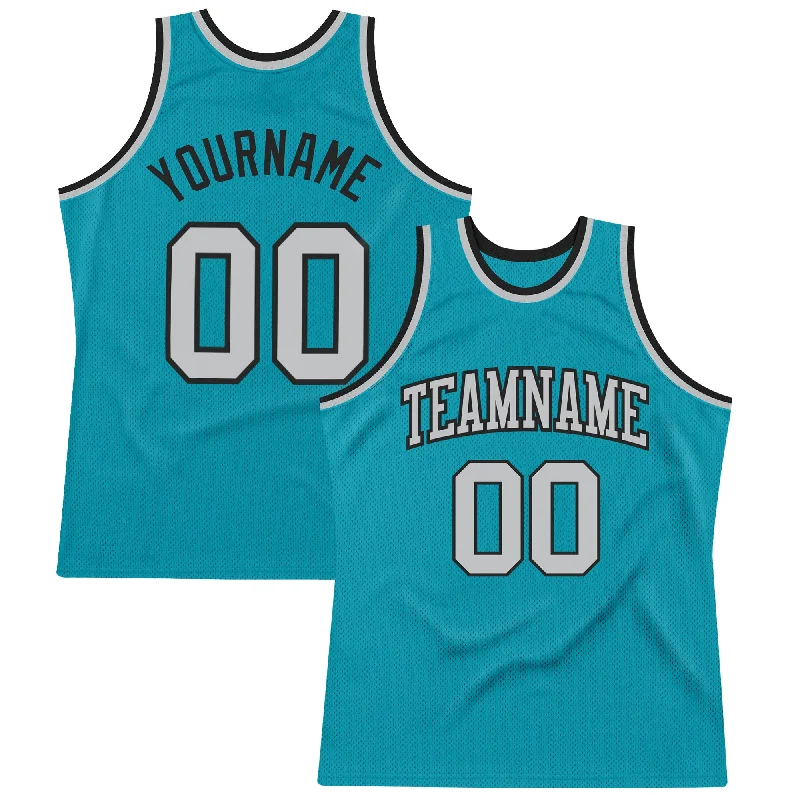 Basketball Jersey With Reflective Details-Custom Teal Gray-Black Authentic Throwback Basketball Jersey