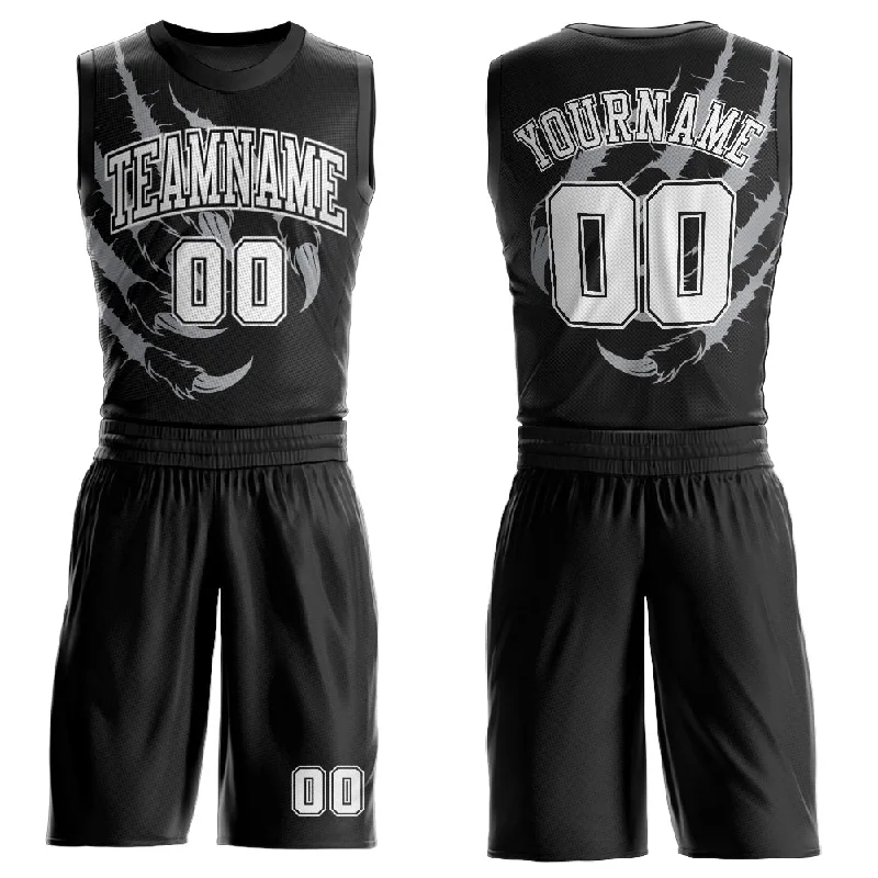 Basketball Jersey With Anti-Odor Treatment-Custom Black White Animals Claws Round Neck Sublimation Basketball Suit Jersey