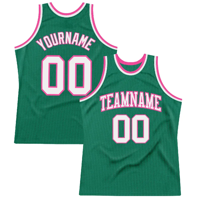 Basketball Jersey For Youth-Custom Kelly Green White-Pink Authentic Throwback Basketball Jersey