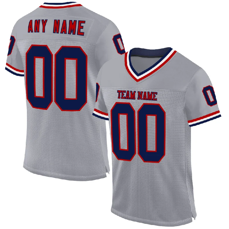 Football Jersey For Kids-Custom Gray Navy Red-White Mesh Authentic Throwback Football Jersey