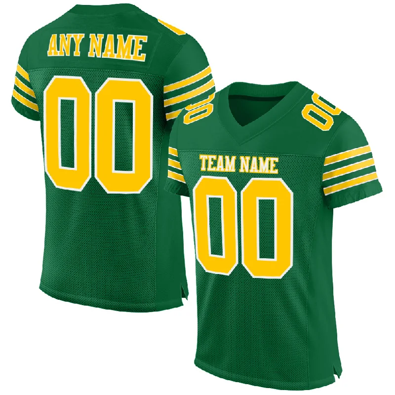 Football Jersey With Graffiti Design-Custom Kelly Green Gold-White Mesh Authentic Football Jersey