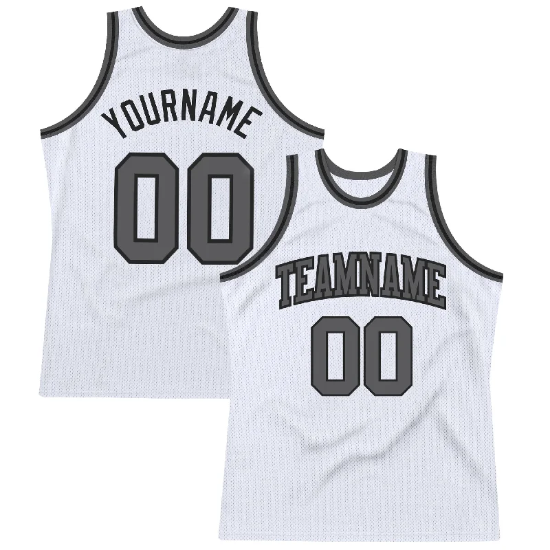 Basketball Jersey With Comic Book Graphics-Custom White Steel Gray-Black Authentic Throwback Basketball Jersey