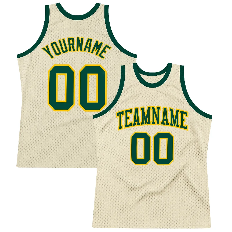 Basketball Jersey With Color Block Pattern-Custom Cream Green-Gold Authentic Throwback Basketball Jersey