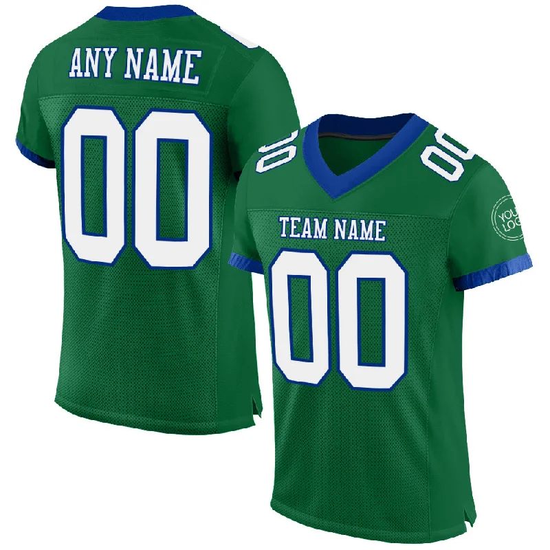 Football Jersey With Sublimated Print-Custom Kelly Green White-Royal Mesh Authentic Football Jersey