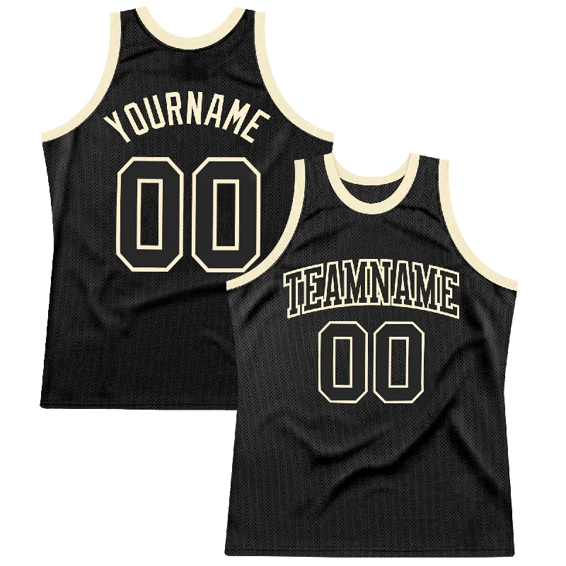 Basketball Jersey For Shooting Guards-Custom Black Black-Cream Authentic Throwback Basketball Jersey