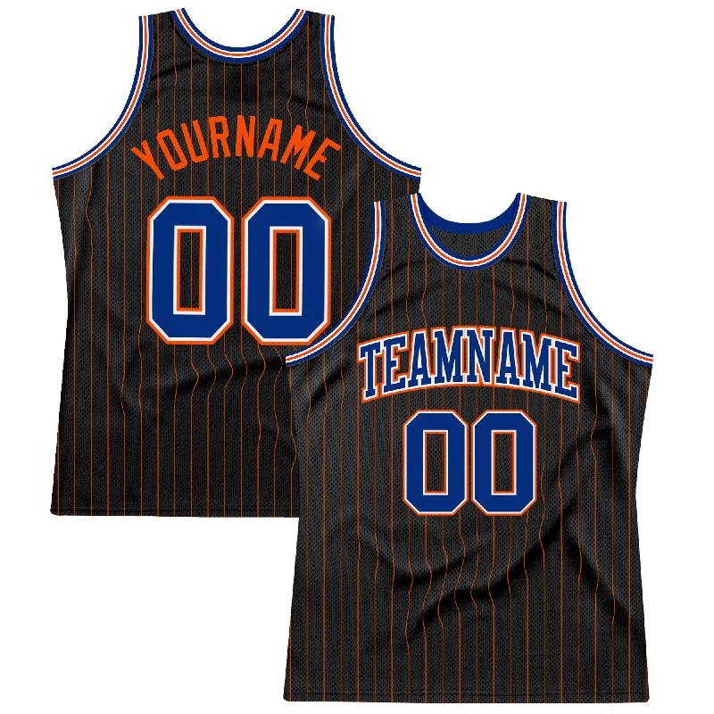 Basketball Jersey With Moisture-Wicking Tech-Custom Black Orange Pinstripe Royal-Orange Authentic Basketball Jersey