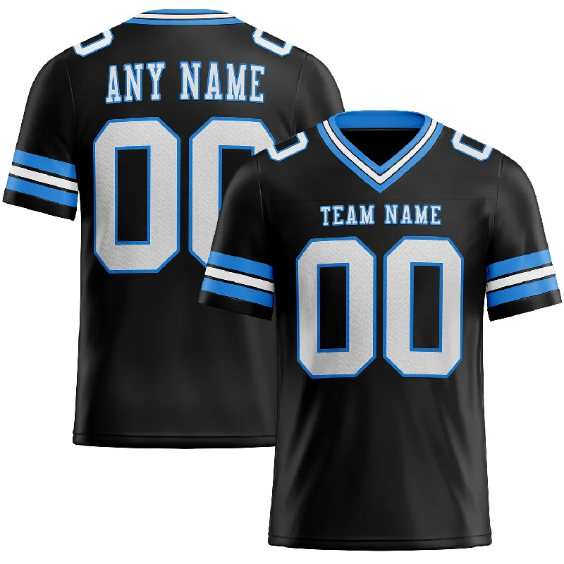 Football Jersey For Practice-Custom Black White-Powder Blue Mesh Authentic Football Jersey