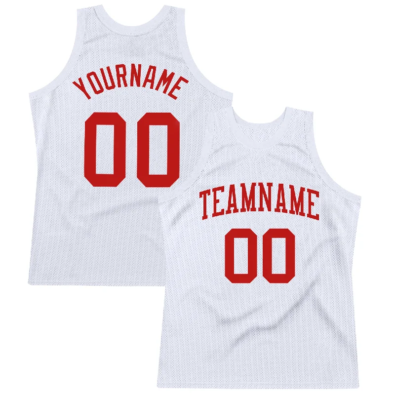 Basketball Jersey With Full Uniform Set-Custom White Scarlet Authentic Throwback Basketball Jersey