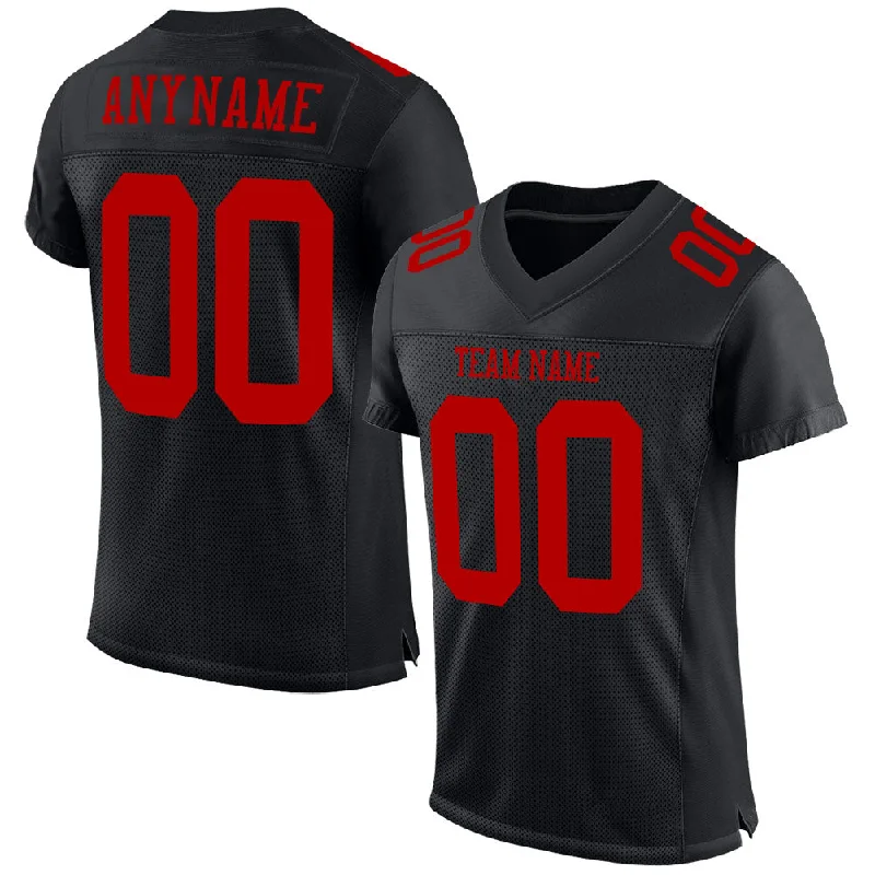 Football Jersey With Retro Design-Custom Black Red Mesh Authentic Football Jersey