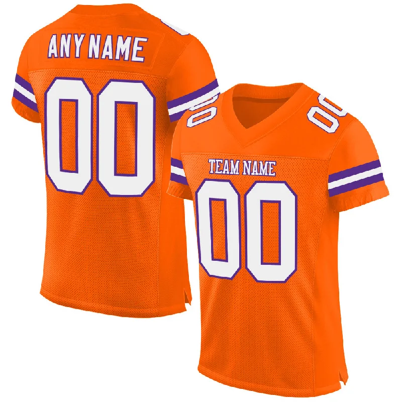 Football Jersey With Minimal Branding-Custom Orange White-Purple Mesh Authentic Football Jersey