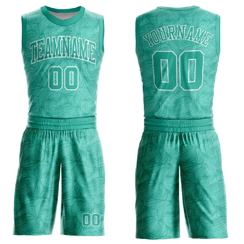 Basketball Jersey With Moisture-Wicking Tech-Custom Aqua White Round Neck Sublimation Basketball Suit Jersey