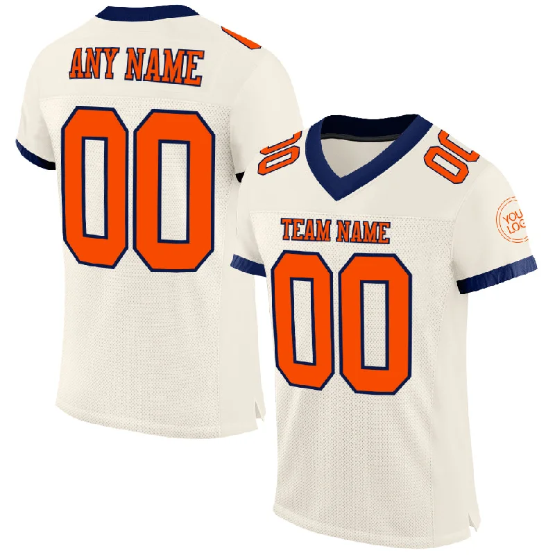 Football Jersey With High School Team Logos-Custom Cream Orange-Navy Mesh Authentic Football Jersey