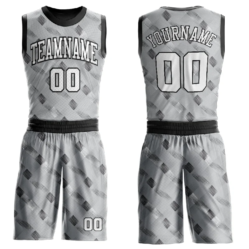 Basketball Jersey With Lightweight Padding-Custom Gray White-Black Round Neck Sublimation Basketball Suit Jersey