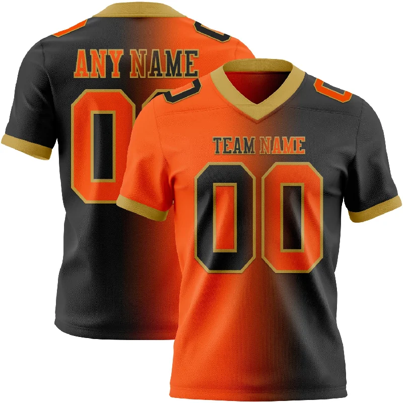 Football Jersey For Short Players-Custom Black Orange-Old Gold Mesh Authentic Gradient Fashion Football Jersey