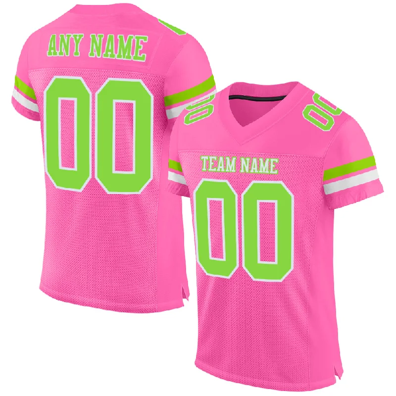 Football Jersey With No-Chafe Seams-Custom Pink Neon Green-White Mesh Authentic Football Jersey