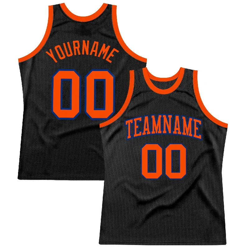 Basketball Jersey For Outdoor Play-Custom Black Orange-Royal Authentic Throwback Basketball Jersey