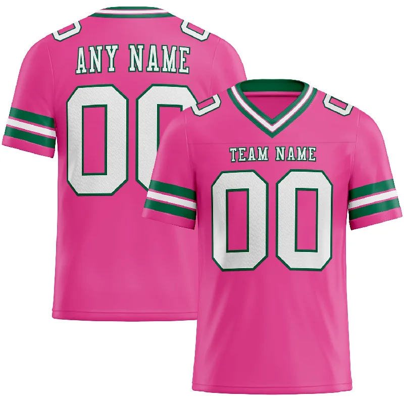 Football Jersey With Metallic Numbers-Custom Pink White-Kelly Green Mesh Authentic Football Jersey