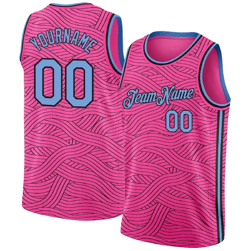 Basketball Jersey With Anti-Odor Treatment-Custom Pink Light Blue-Black Authentic City Edition Basketball Jersey