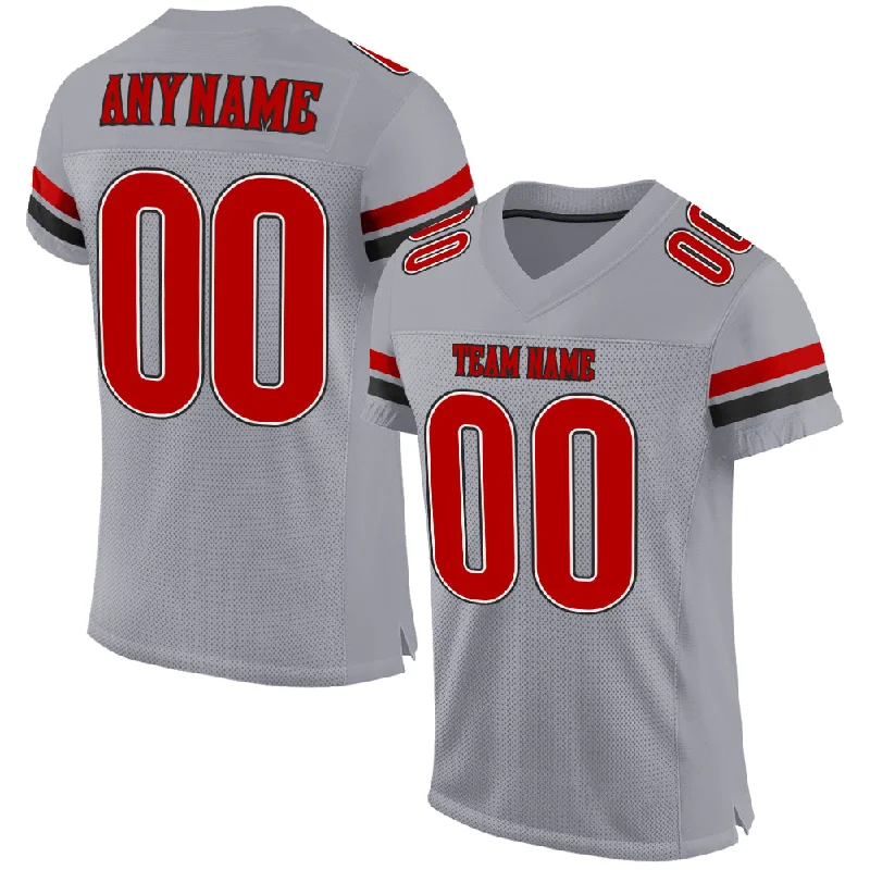 Football Jersey With Throwback Style-Custom Light Gray Red-Black Mesh Authentic Football Jersey