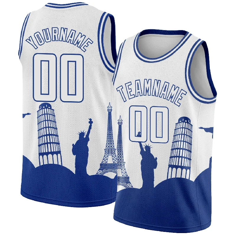 Basketball Jersey With Movie-Inspired Theme-Custom White Royal Holiday Travel Monuments Silhouette Authentic City Edition Basketball Jersey