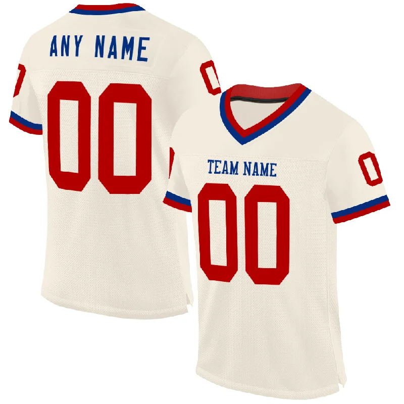 Football Jersey With UV Protection-Custom Cream Red-Royal Mesh Authentic Throwback Football Jersey