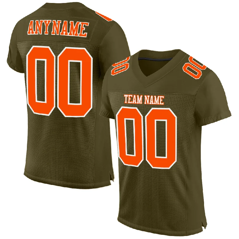 Football Jersey With High Mobility Design-Custom Olive Orange-White Mesh Authentic Salute To Service Football Jersey