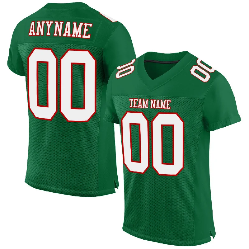 Football Jersey With Tie-Dye Design-Custom Kelly Green White-Red Mesh Authentic Football Jersey