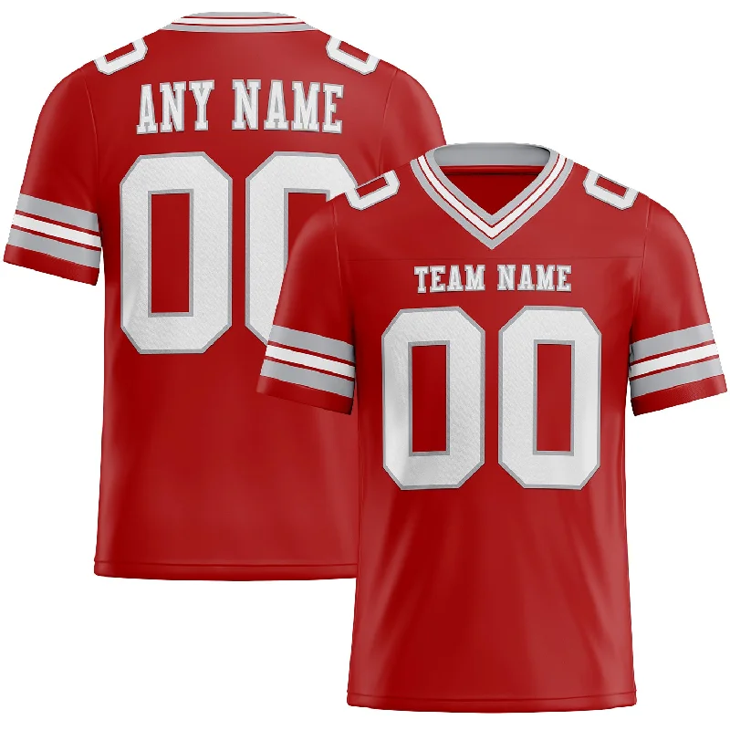 Football Jersey With Stripes-Custom Red White-Gray Mesh Authentic Football Jersey