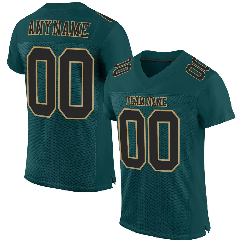 Football Jersey With Fade-Resistant Print-Custom Midnight Green Black-Old Gold Mesh Authentic Football Jersey