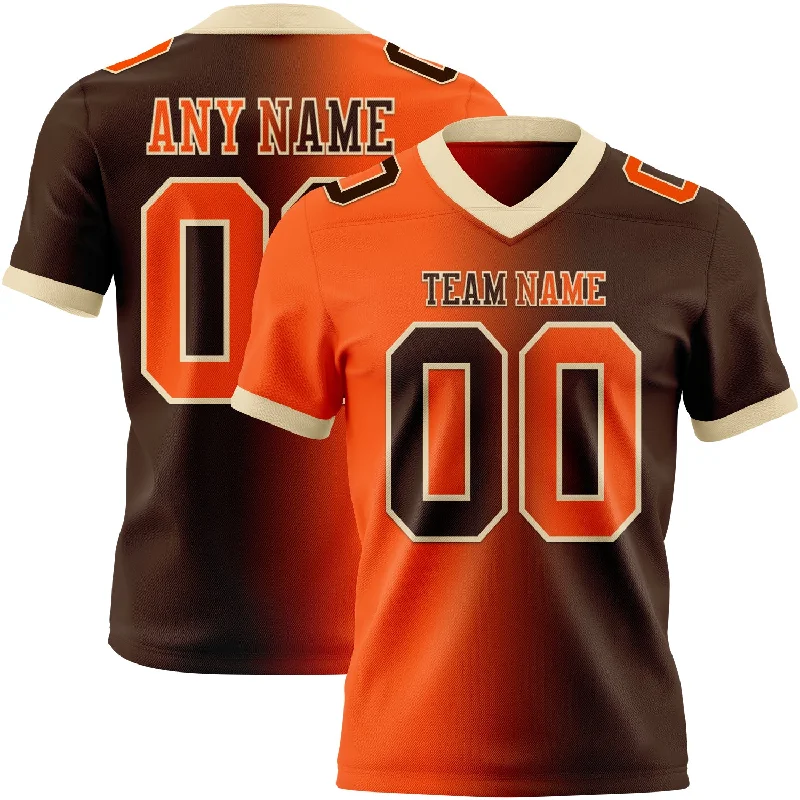 Football Jersey For Outdoor Play-Custom Brown Orange-Cream Mesh Authentic Gradient Fashion Football Jersey