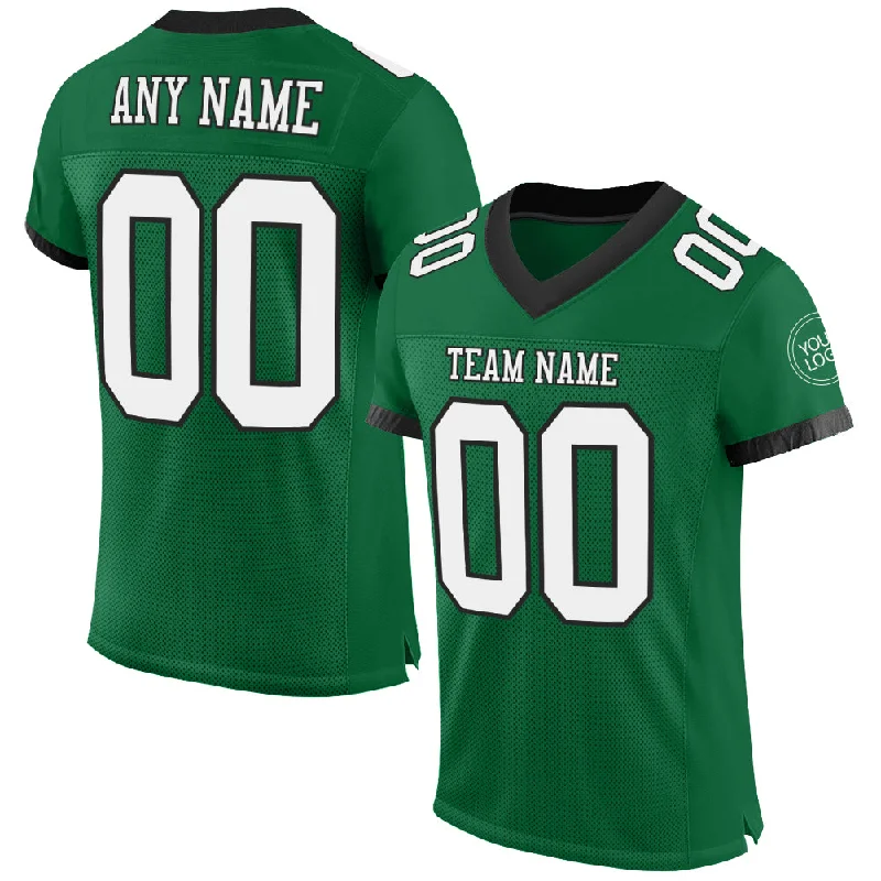 Football Jersey For Defensive Linemen-Custom Kelly Green White-Black Mesh Authentic Football Jersey