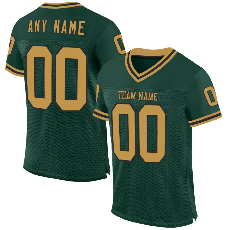 Football Jersey With Limited Edition Design-Custom Green Old Gold-Black Mesh Authentic Throwback Football Jersey