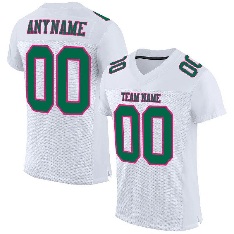 Football Jersey With High-Tech Material-Custom White Kelly Green-Hot Pink Mesh Authentic Football Jersey