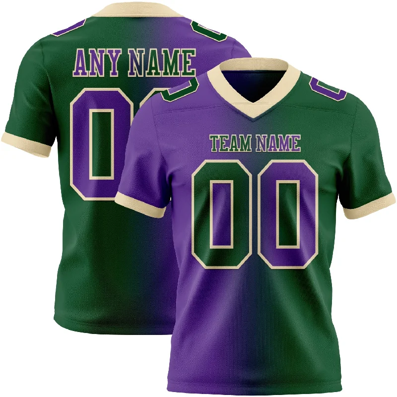 Football Jersey With Laser-Cut Perforations-Custom Green Purple-Cream Mesh Authentic Gradient Fashion Football Jersey