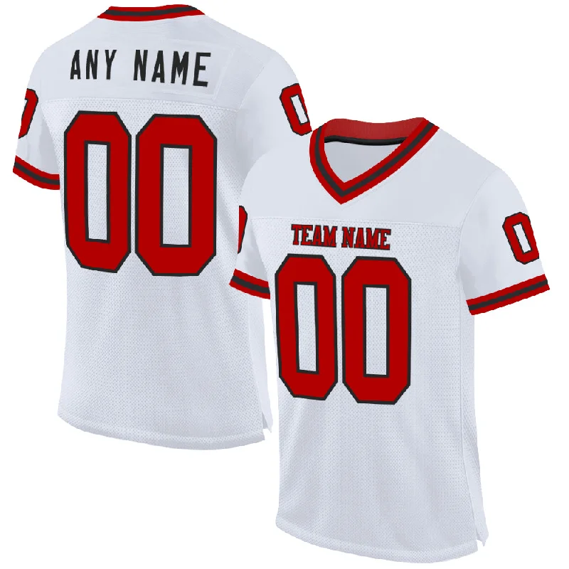 Football Jersey For Men-Custom White Red-Black Mesh Authentic Throwback Football Jersey