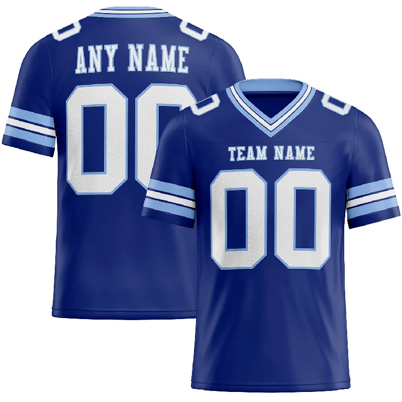 Football Jersey With Black And White-Custom Royal White-Light Blue Mesh Authentic Football Jersey