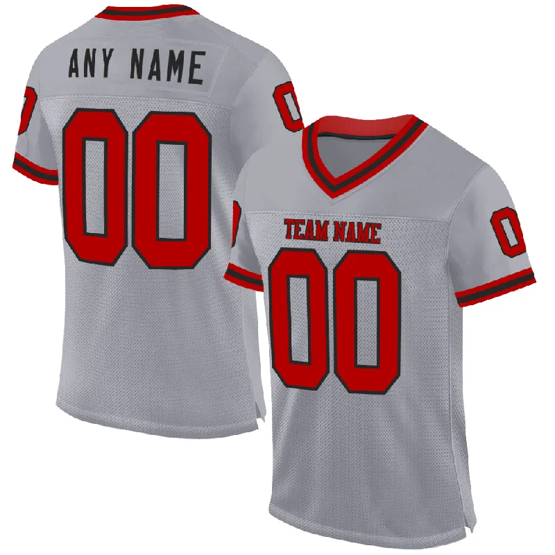 Football Jersey With Sweat Absorption Tech-Custom Gray Red-Black Mesh Authentic Throwback Football Jersey