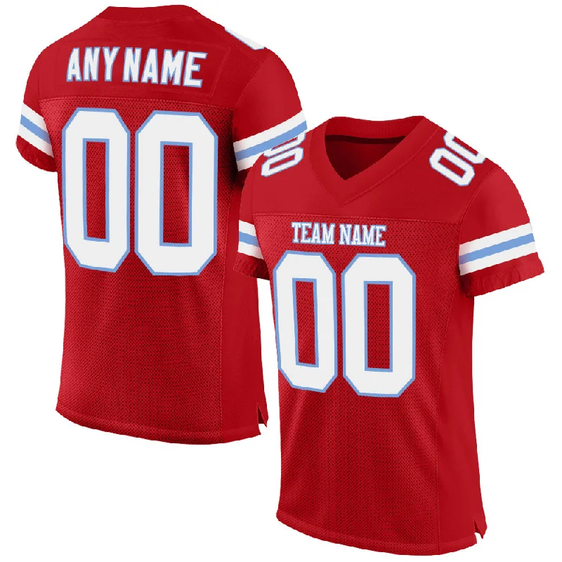 Football Jersey For Youth-Custom Red White-Light Blue Mesh Authentic Football Jersey