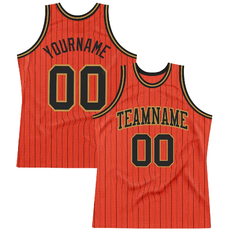 Basketball Jersey With Movie-Inspired Theme-Custom Orange Black Pinstripe Black-Old Gold Authentic Basketball Jersey