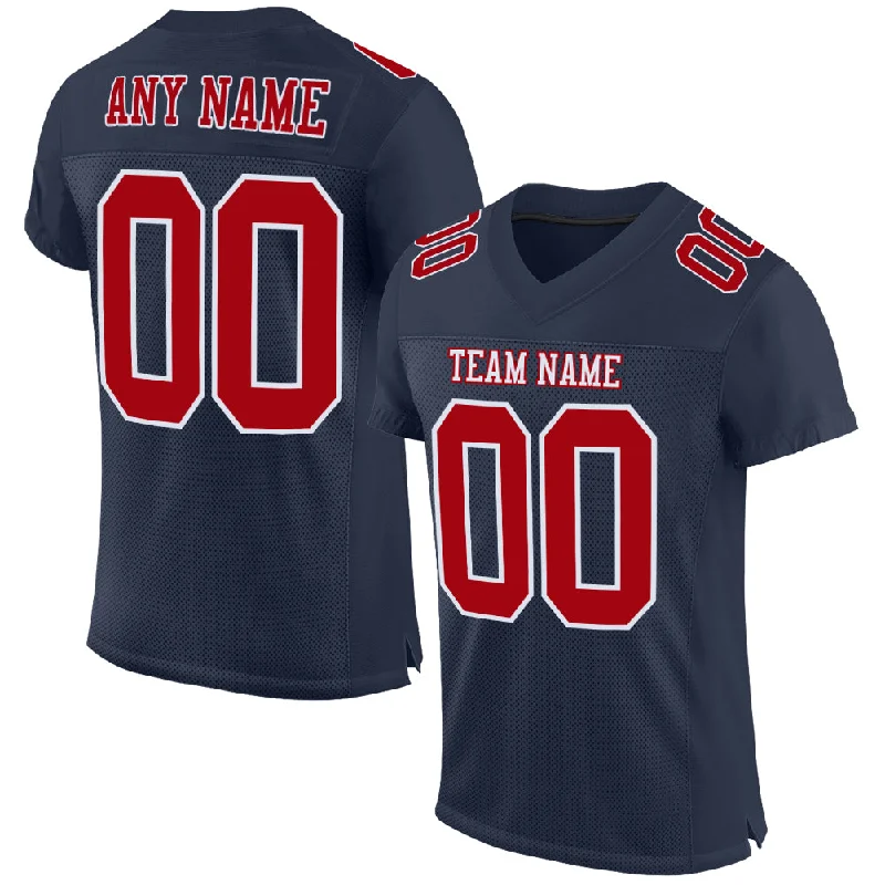 Football Jersey With Padded Shoulders-Custom Navy Red-White Mesh Authentic Football Jersey