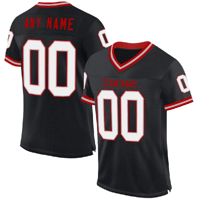 Football Jersey With Red And Blue-Custom Black Gray-Red Mesh Authentic Throwback Football Jersey