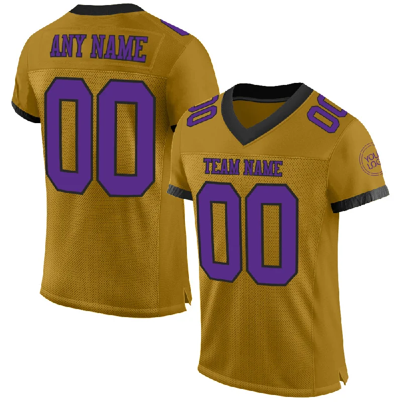 Football Jersey With Movie-Inspired Theme-Custom Old Gold Purple-Black Mesh Authentic Football Jersey