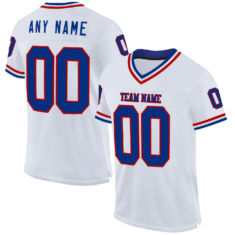 Football Jersey With Exclusive Branding-Custom White Royal-Red Mesh Authentic Throwback Football Jersey