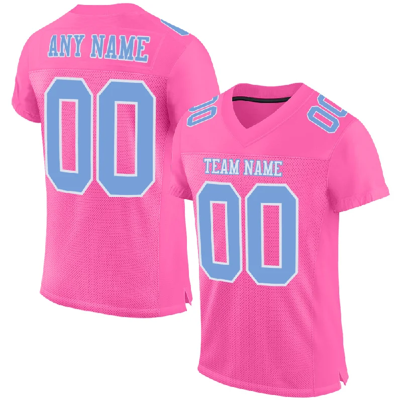 Football Jersey With Red And Blue-Custom Pink Light Blue-White Mesh Authentic Football Jersey