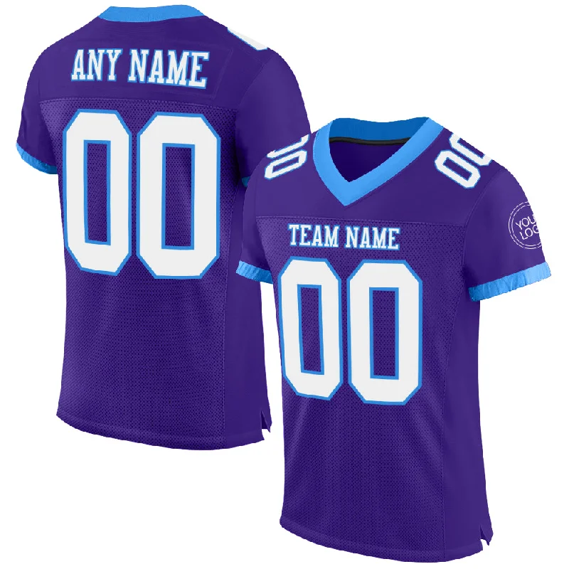 Football Jersey With Lightweight Material-Custom Purple White-Powder Blue Mesh Authentic Football Jersey