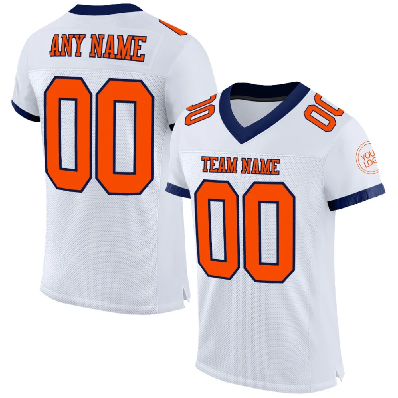 Football Jersey For Wide Receivers-Custom White Orange-Navy Mesh Authentic Football Jersey