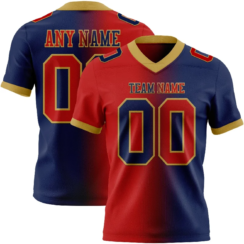 Football Jersey With Classic NFL Style-Custom Navy Red-Old Gold Mesh Authentic Gradient Fashion Football Jersey