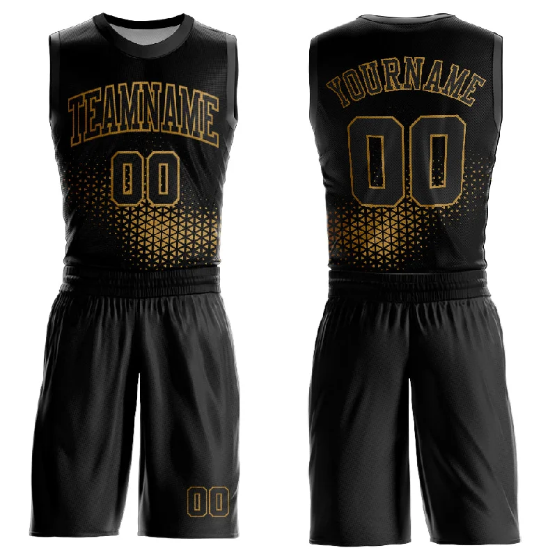 Basketball Jersey With Modern Athletic Cut-Custom Black Old Gold Round Neck Sublimation Basketball Suit Jersey