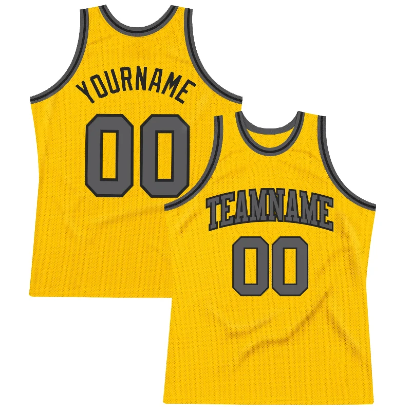 Basketball Jersey With Quick-Dry Material-Custom Gold Steel Gray-Black Authentic Throwback Basketball Jersey